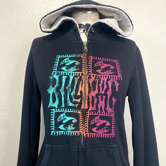 Vtg Y2k Billa Bong Sherpa Lined Surfer Grunge Hippie Thumb Hole ZIp Up Hoodie - Picture 5 of 16
